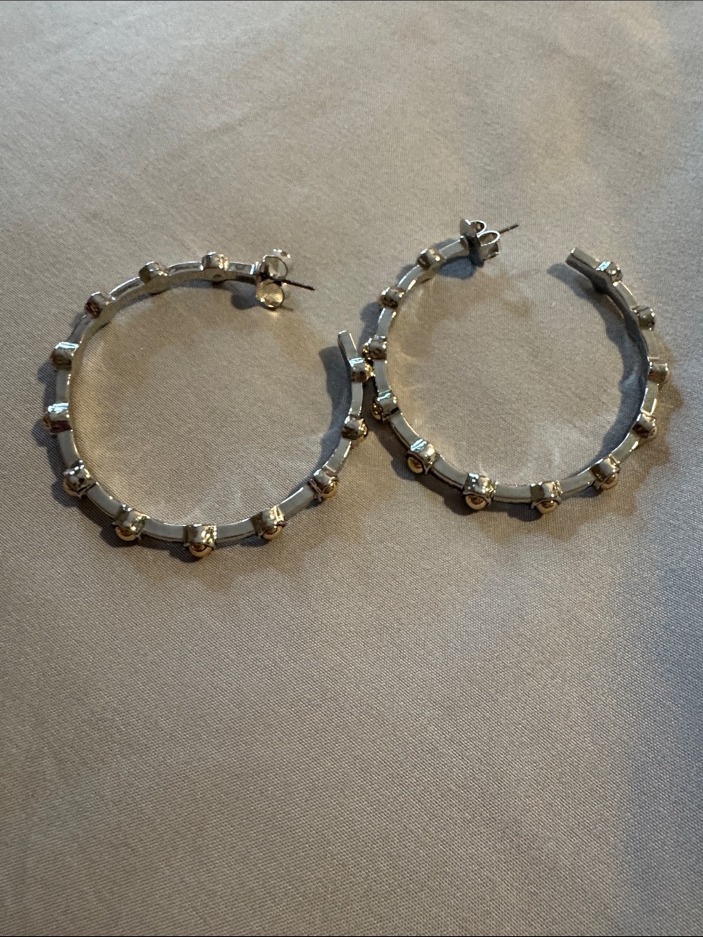 Robert Lee Morris Two-Tone Silver Hoop Earrings with Gold Accent Beads